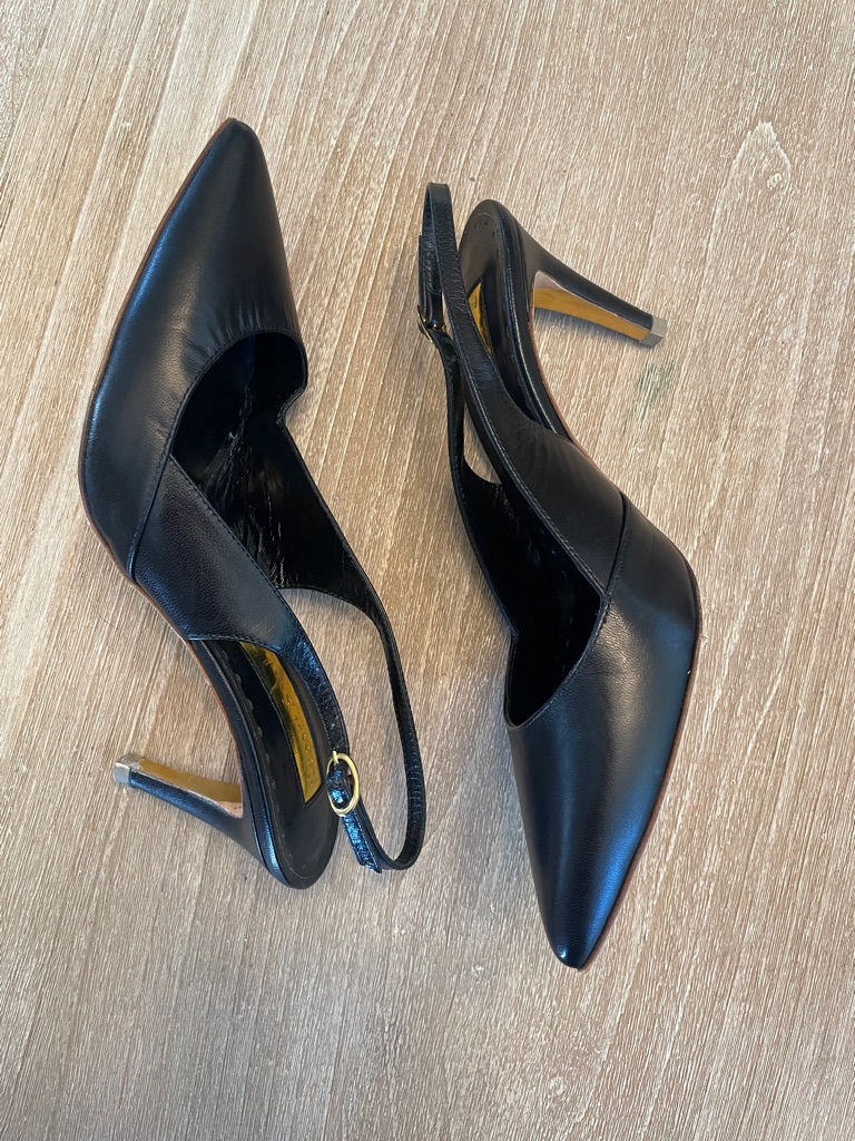 Rupert Sanderson Black Leather Slingback Kitten Heels